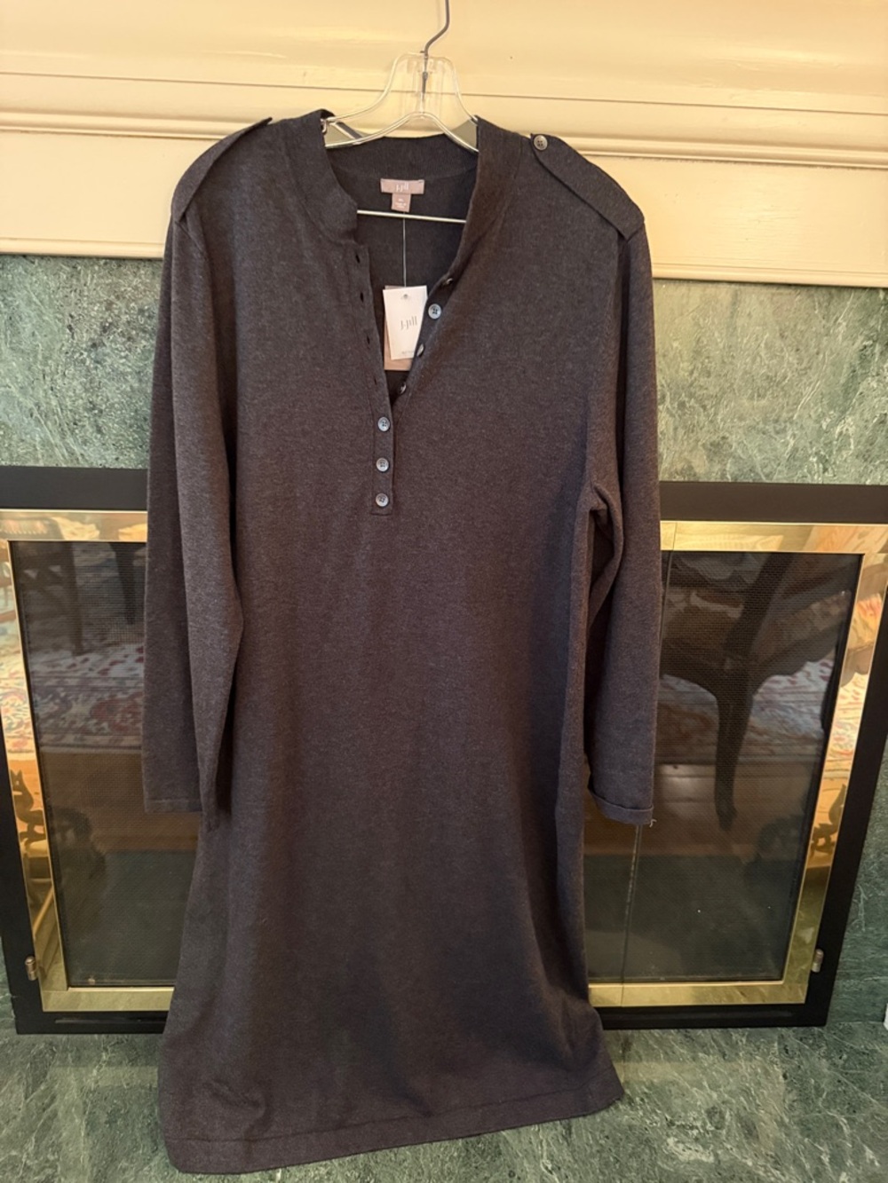 J. Jill Charcoal Gray Long Sleeve Henley Dress